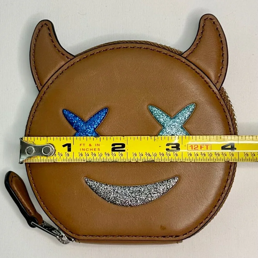 Coach Glitter Smiling Devil Leather Coin Purse Pouch Wallet 2017 Brown 22960 - Picture 9 of 10